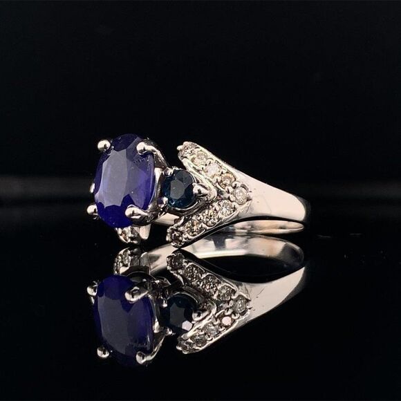 Diamond Sapphire Ring 14k Gold 3.31 TCW Women Certified $2,800 912271 - Picture 5 of 15